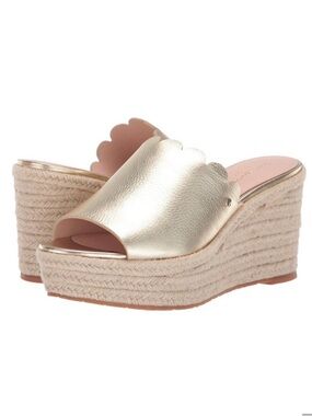 Kate Spade New York Tabby Gold Scalloped Espadrille Wedge Sandals 6M